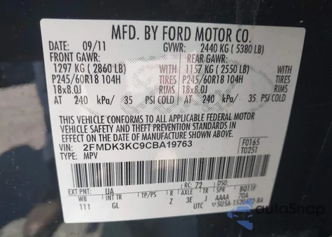 2012 Ford Edge Limited from USA, damaged, VIN 2FMDK3KC9CBA19763
